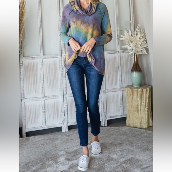 Boho Tie Dye Oversized Cowl neck Top - Picture 2 of 4